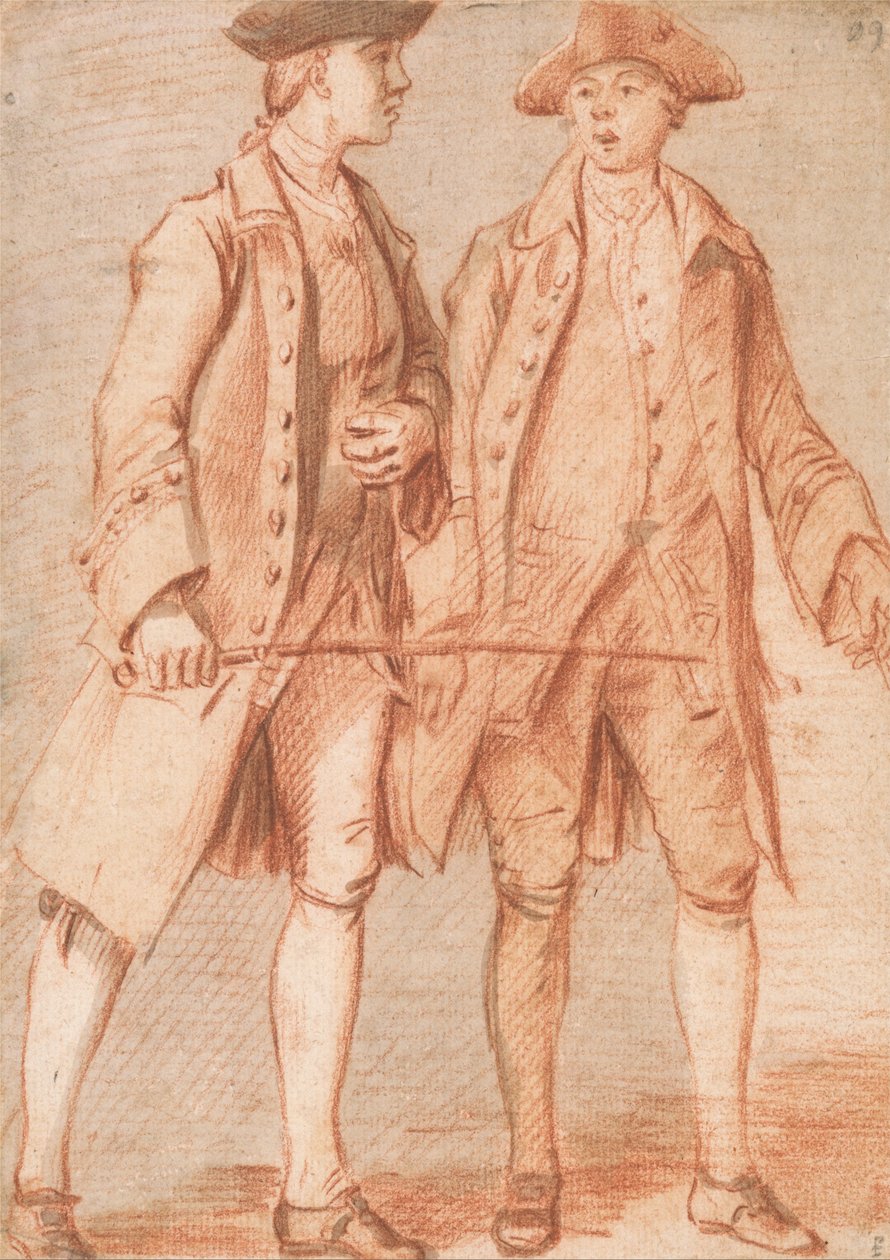Két férfi, egy korbácsot tart alkotó: Paul Sandby