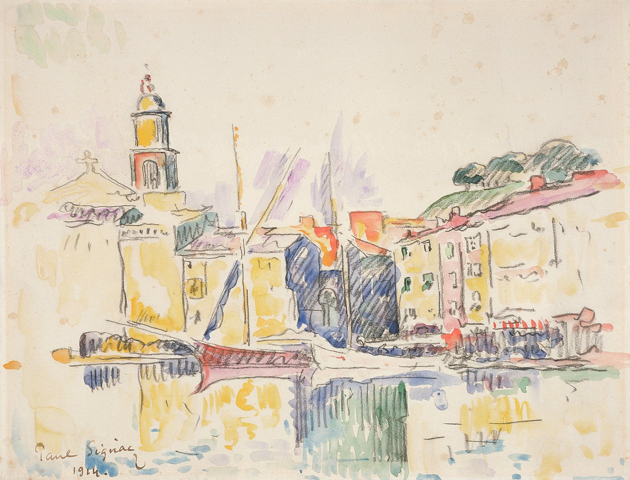 St. Tropez francia kikötője, 1914 (szén és WC papíron) alkotó: Paul Signac