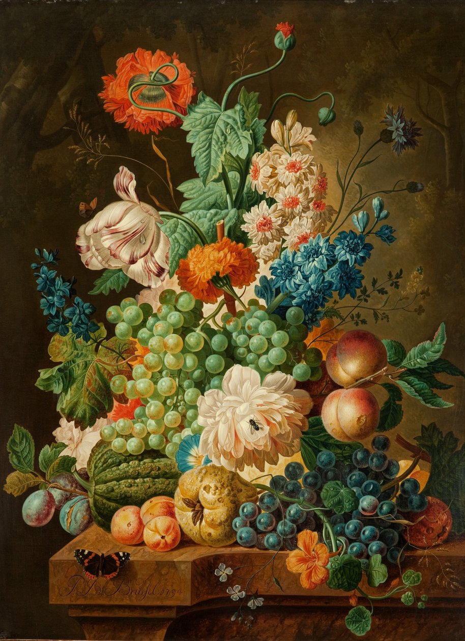 Gyümölcsök és virágok márványasztalon, 1794 alkotó: Paul Theodor van Brussel