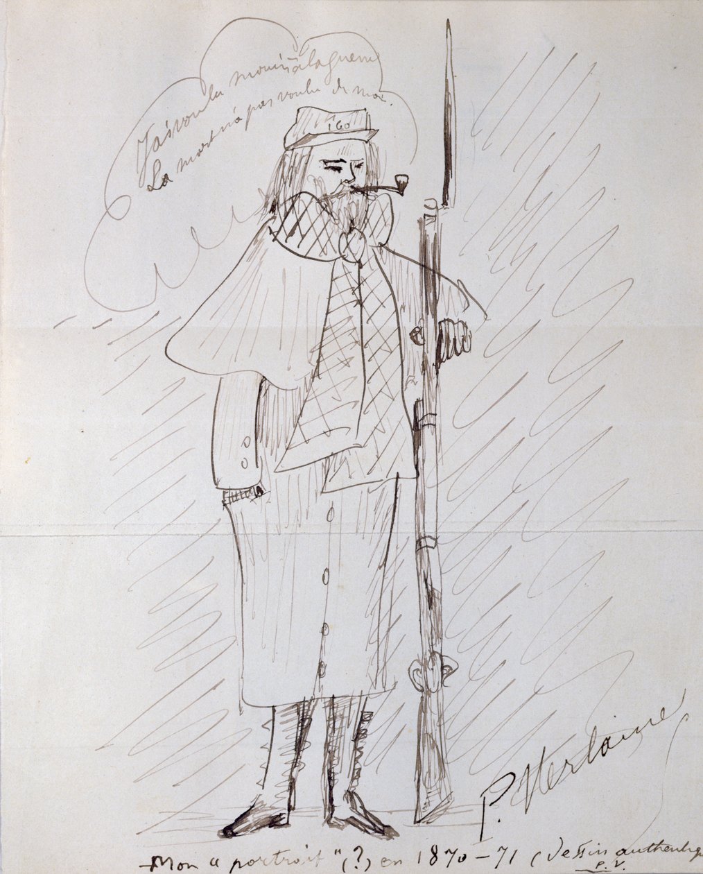 Önarckép katonaként, 1870-71 (toll és tinta, papír) alkotó: Paul Verlaine