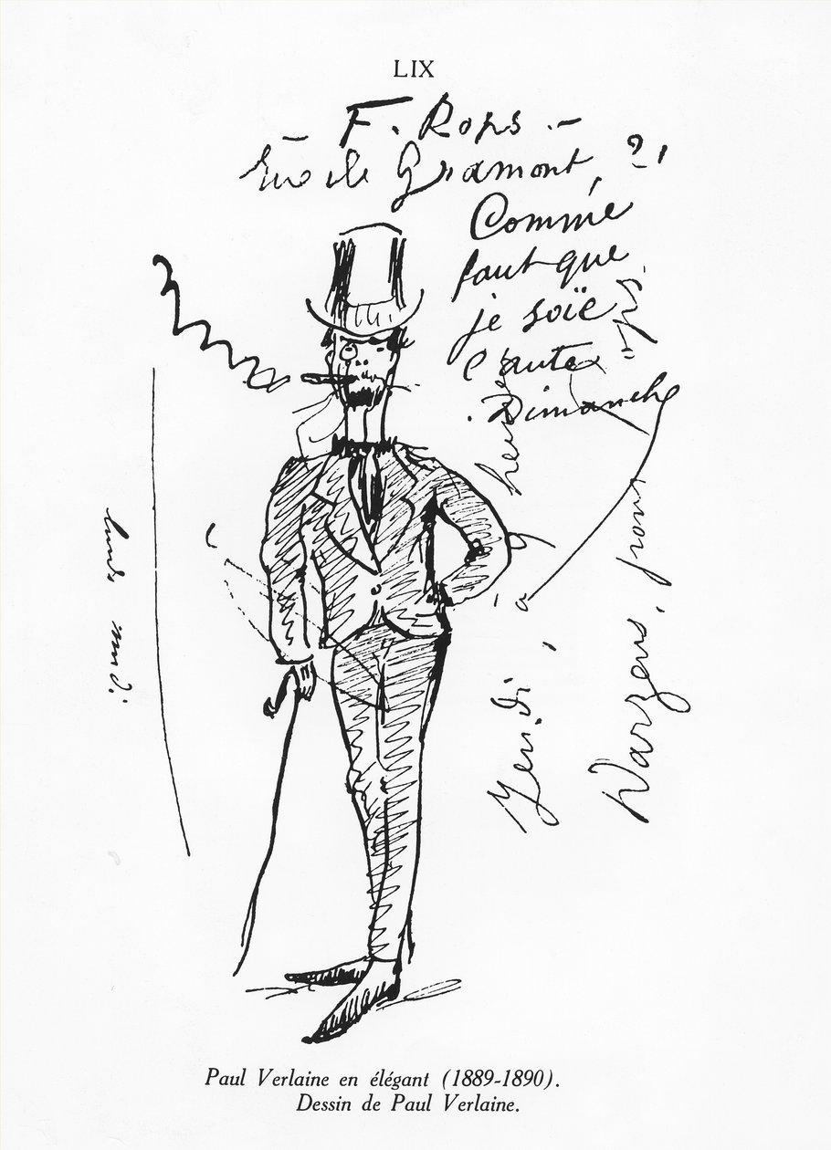 Paul Verlaine önarcképe, elegáns, 1889-90 alkotó: Paul Verlaine