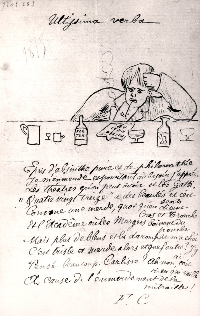 „Az utolsó szavak”, Arthur Rimbaud rajza, 1875 alkotó: Paul Verlaine