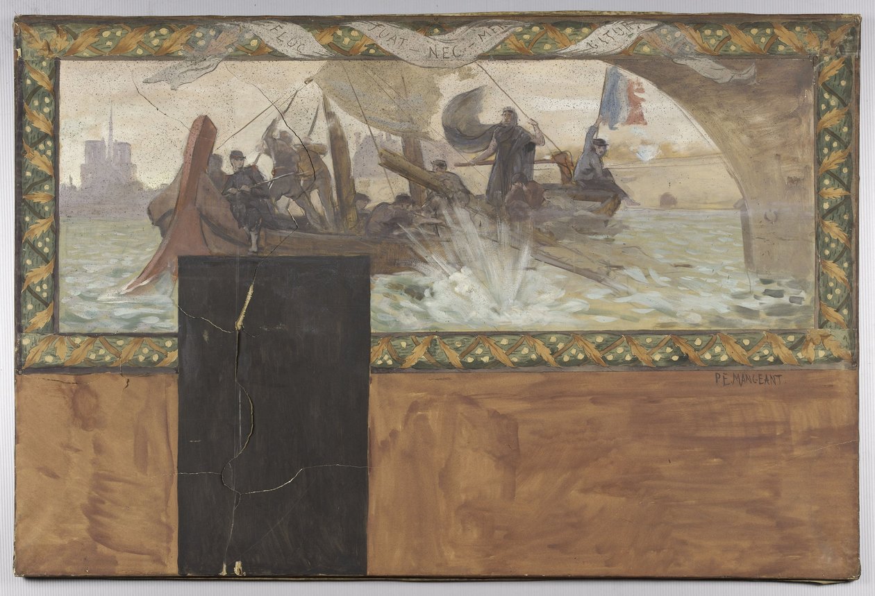 Vázlat a Hôtel de Ville de Paris prefektusának kabinetjéhez: Fluctuat Nec Mergitur alkotó: Paul Emile Mangeant
