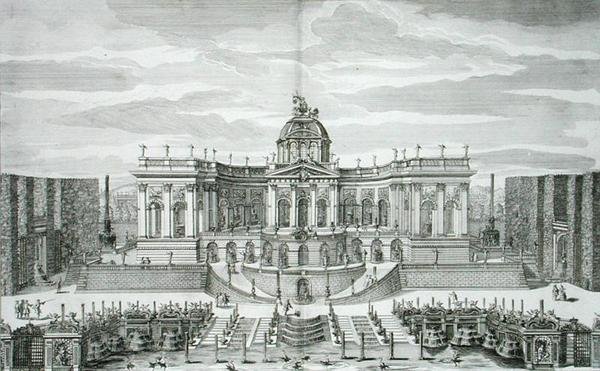 The Great Grotto and the Fountain Garden at the Princely Pleasure Palace and Gardens, Berlin, metszett Johann August Corvinus (1683-1738), kiadva 1711-16 körül (metszet) alkotó: Paul Decker