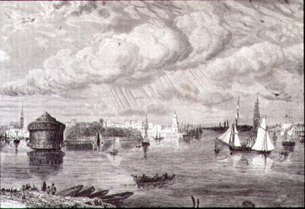 New York-i kikötő az 1860-as években (metszet) alkotó: Paul (after) Huet