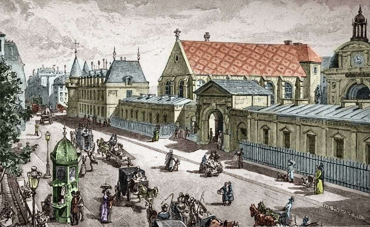 Vue du Conservatoire des Arts et metiers (Cnam) a Paris, rue saint Martin a Paris - (Kilátás a párizsi Művészeti és Kézműves Konzervatóriumra) Metszett: Alexis Martin alkotó: Paul (after) Merwart