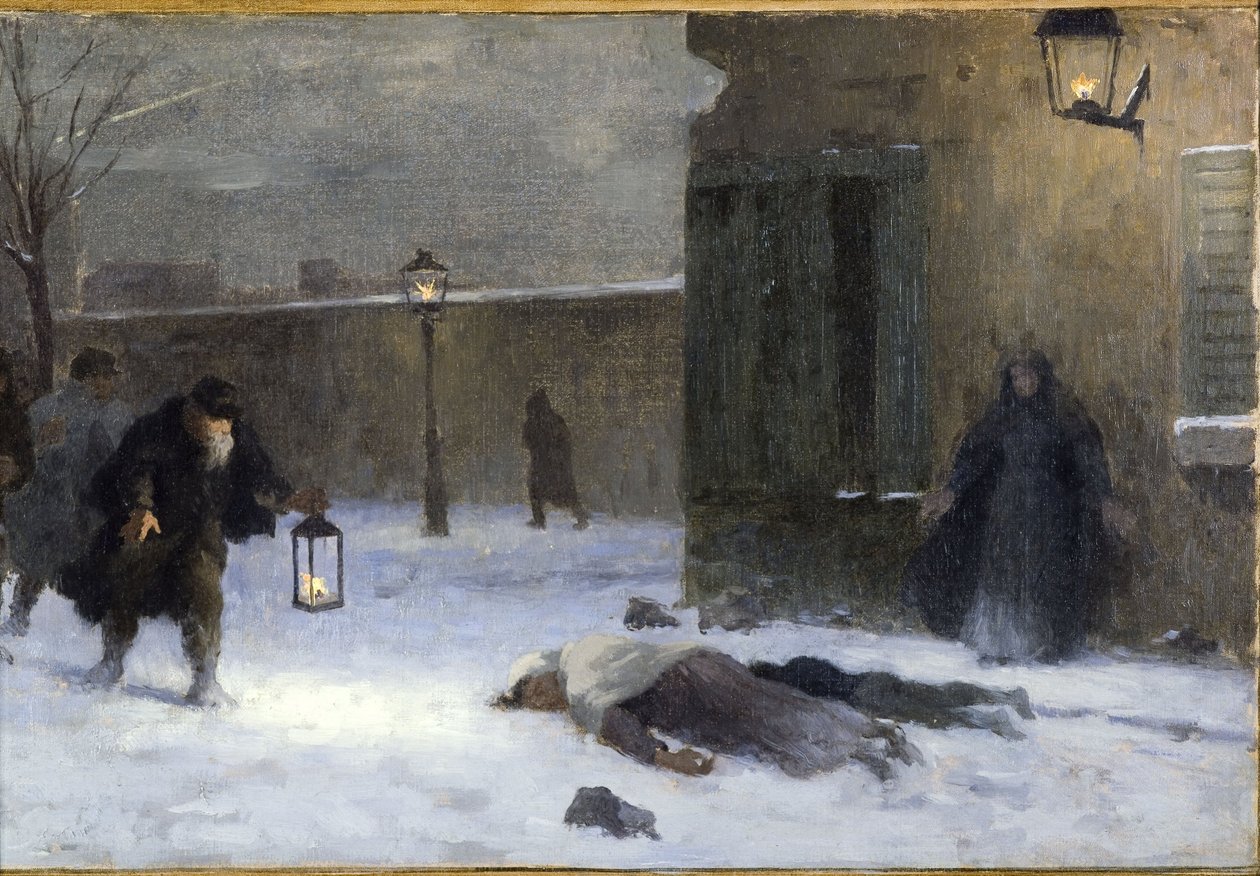 A Hôtel de Ville prefektusi irodájának vázlata: A sebesültek keresése Párizs 1870-es ostroma alatt alkotó: Paul Albert Baudouin