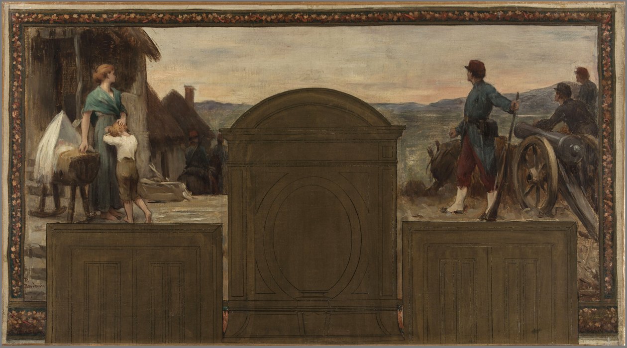 Vázlat a Saint-Maur-des-Fossés-i városházához: Maternité et Patrie - La défense de la Patrie, 1883-ban (olaj, vászon (páncél)) alkotó: Paul Albert Baudouin