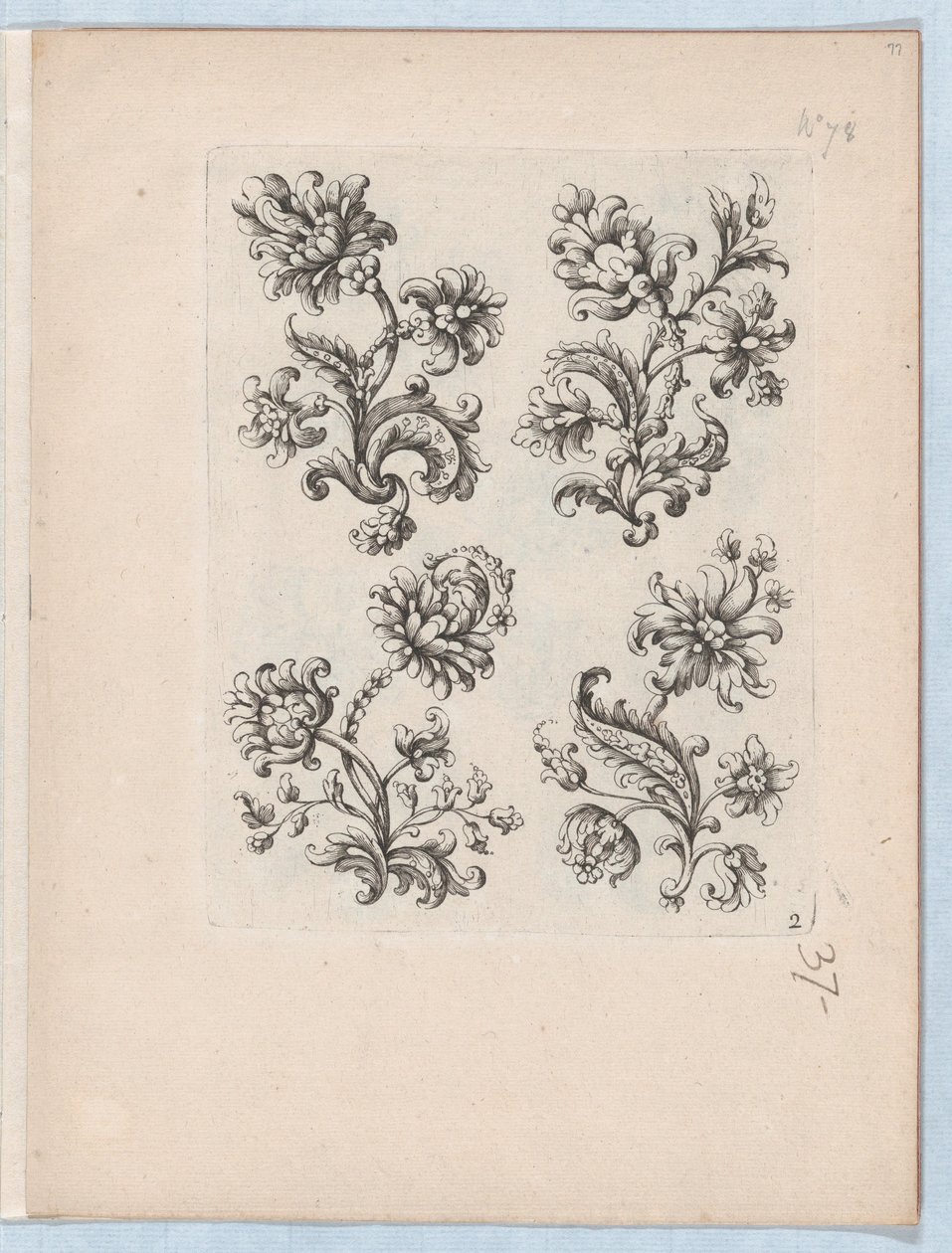 Kis virágmotívumok sorozata, 2. tábla, kb. 1670-85., kb. 1670-85. alkotó: Paul Androuet Du Cerceau