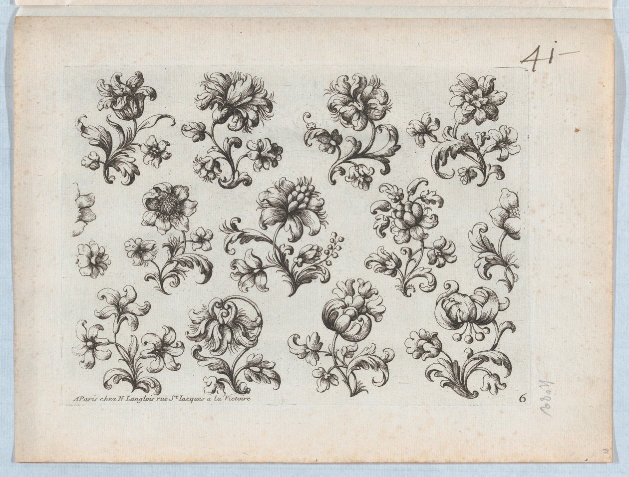 Kis virágmotívumok sorozata, 6. tábla, kb. 1670-85., kb. 1670-85. alkotó: Paul Androuet Du Cerceau