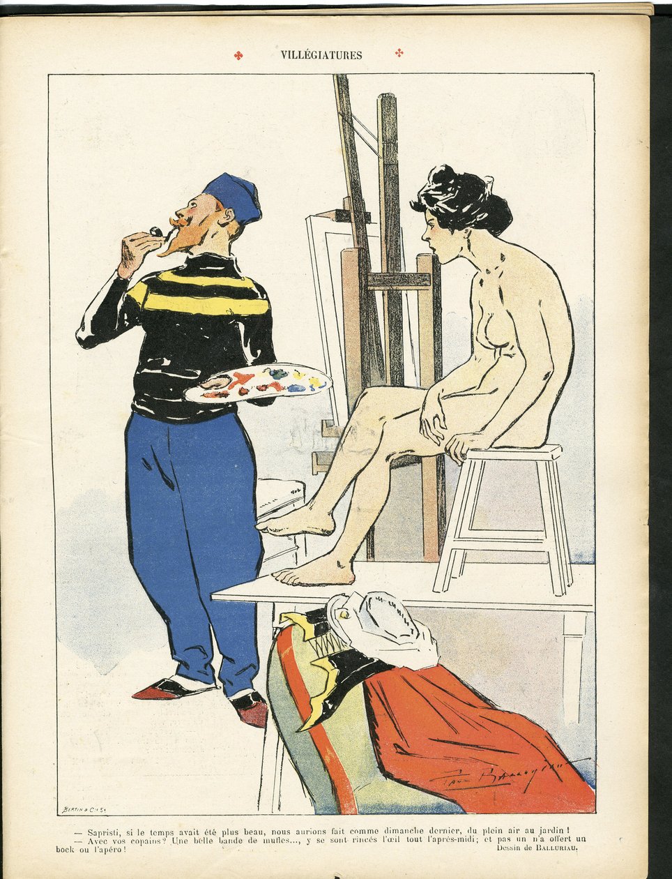 Illusztráció: Paul Balluriau (1860-1917) a Le Rire-ben, 2007.08.03. - Villegiatures - Art - Festőművészek, Modell (aki pózol) alkotó: Paul Balluriau