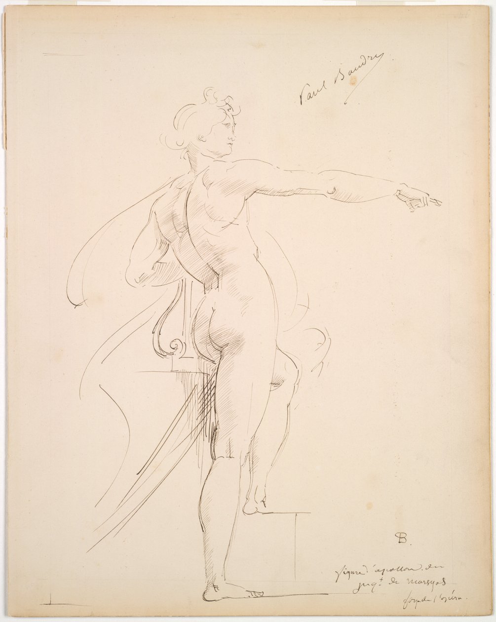 Apollo tanulmánya Marsyas recto számára, Arc a profilban verso, 1860-as évek vége. alkotó: Paul Baudry