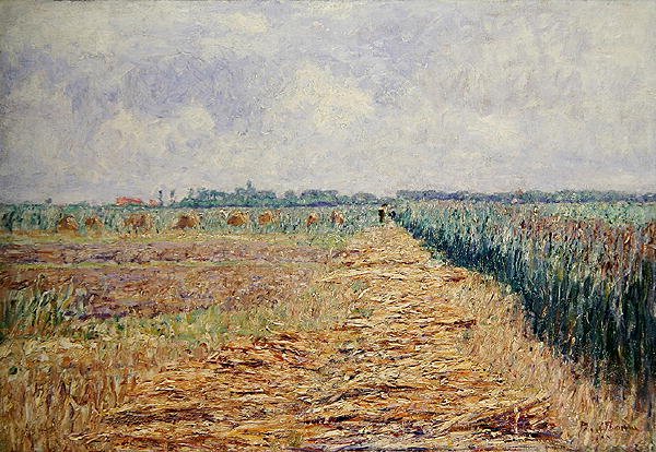 Lapos holland táj nyári ég alatt tiszta fehér felhőkkel, 1890 körül (olaj, vászon) alkotó: Paul Baum