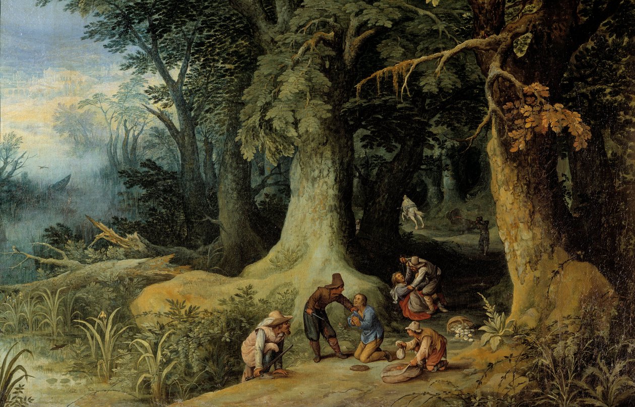 Fegyvertámadás egy erdőben Autópálya banditák egy csoportja. Paul Bril (Brill) festménye (1554-1626) alkotó: Paul Bril