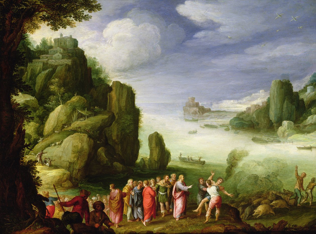 Krisztus meggyógyítja Gerasa megszállottjait, 1608 (olaj, réz) alkotó: Paul Bril