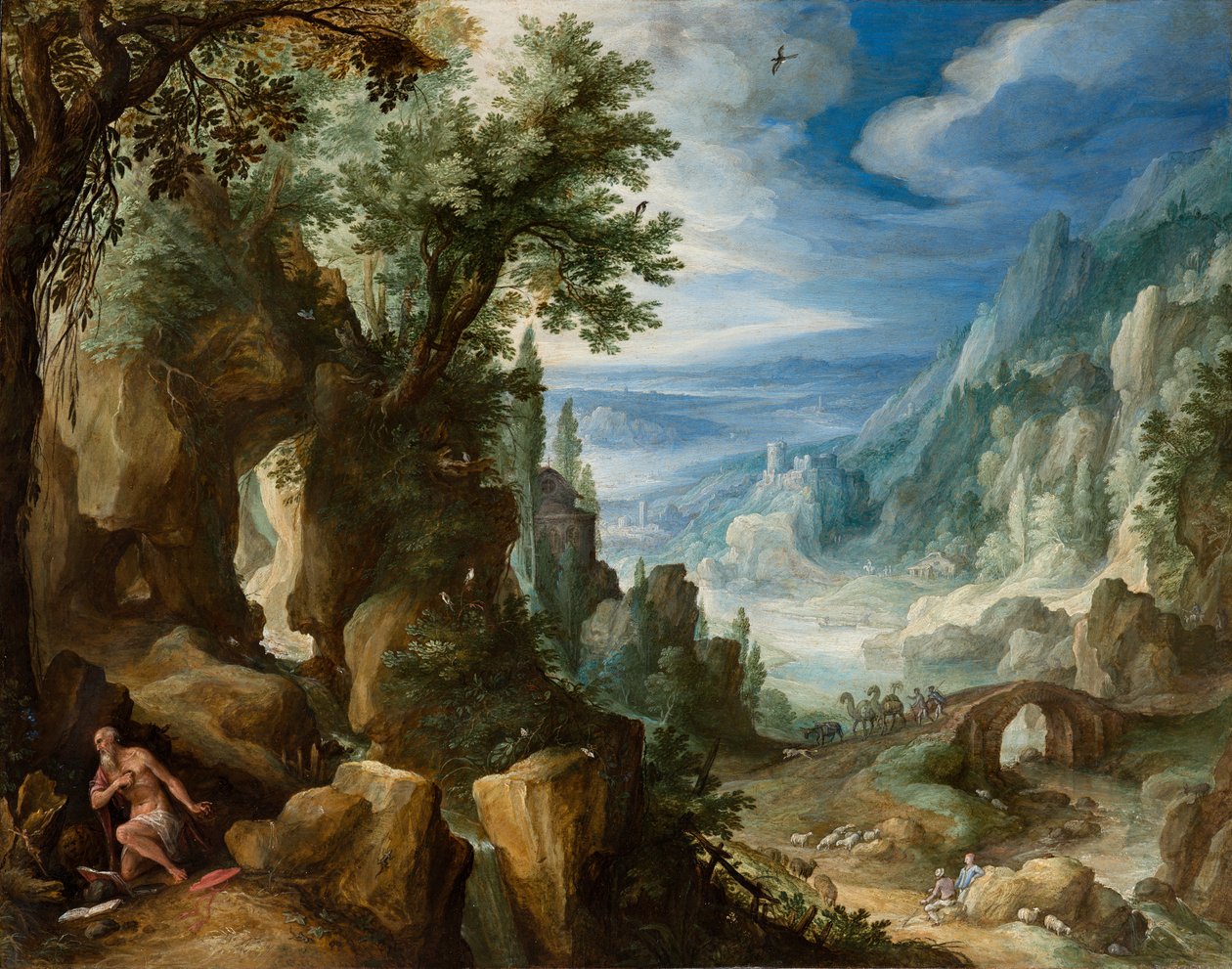 Hegyvidéki táj Szent Jeromossal, 1592 (olaj, réz a panelen) alkotó: Paul Bril