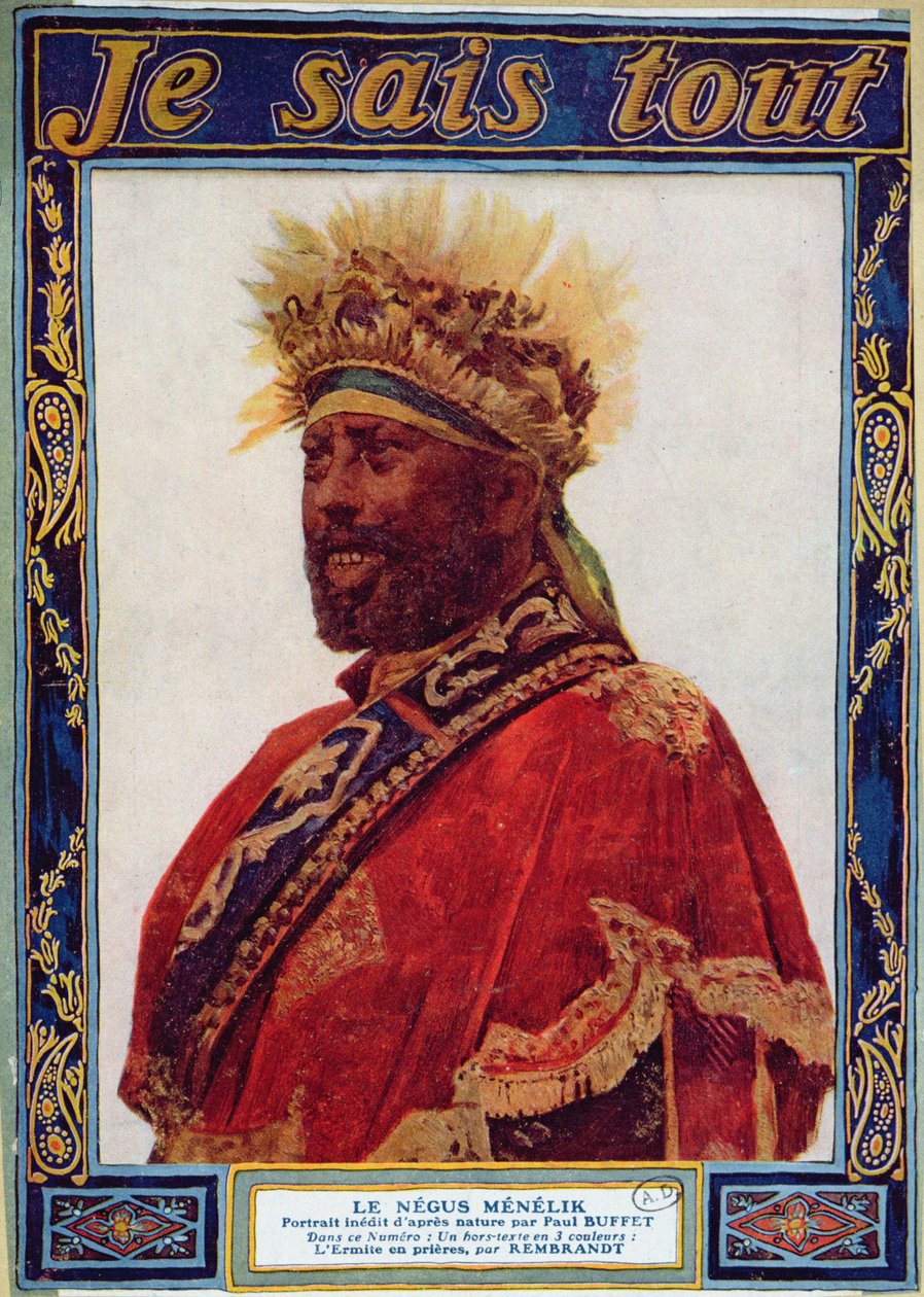 Az etióp négus portréja, II. Menelik (1844-1913), illusztráció a Je Sais Tout magazinból, 1900 körül alkotó: Paul Buffet