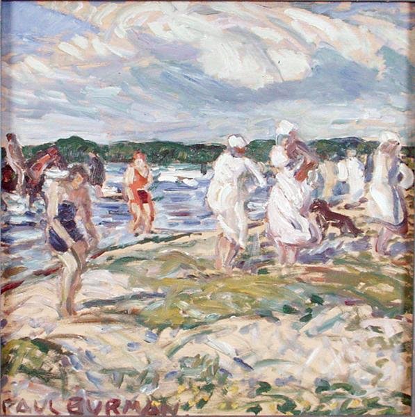 Úszók a pelgurandi strandon (olaj, rétegelt lemez) alkotó: Paul Burman