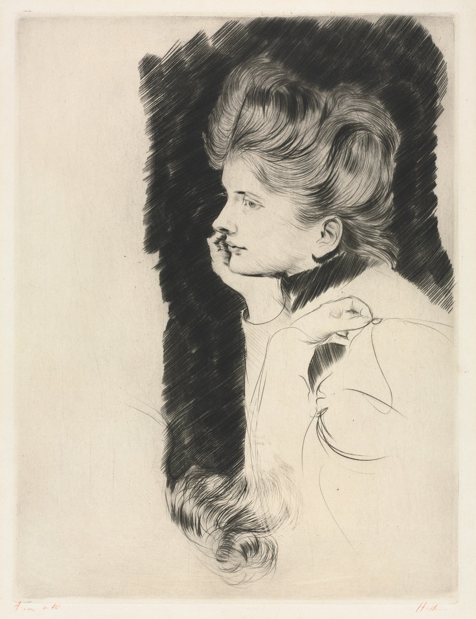 Egy nő feje. alkotó: Paul Cesar Helleu
