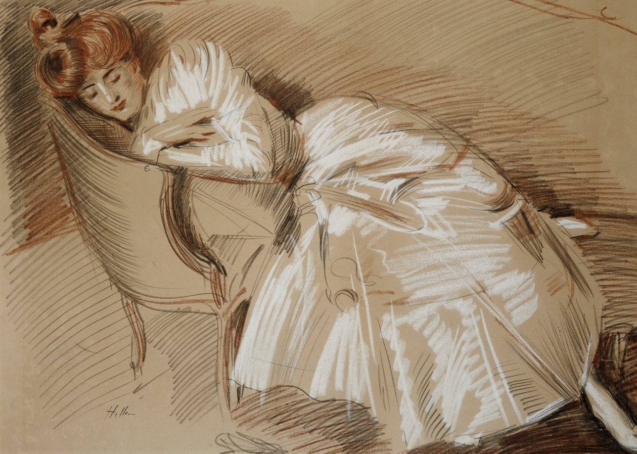Madame Helleu heverőn fekve, alkotó: Paul Cesar Helleu