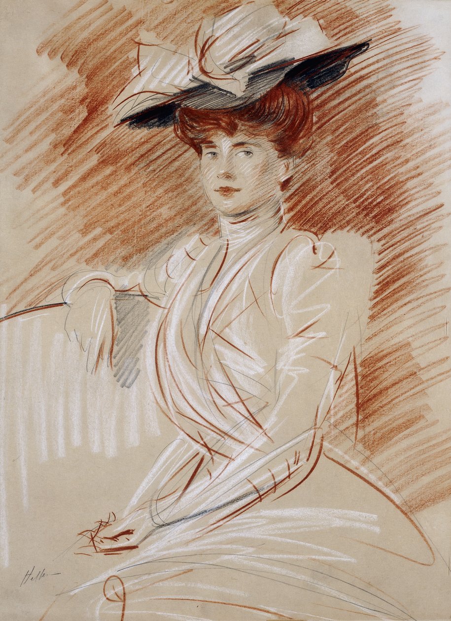 Madame Helleu kalapban, alkotó: Paul Cesar Helleu