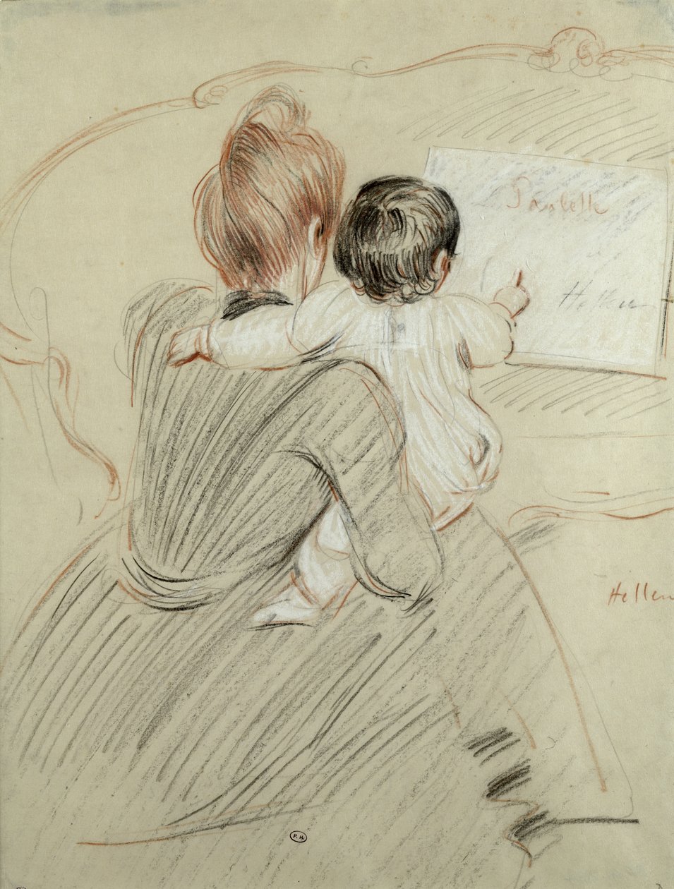 Madame Paul Helleu és lánya, Paulette, 1905 (színes ceruza papíron) alkotó: Paul Cesar Helleu