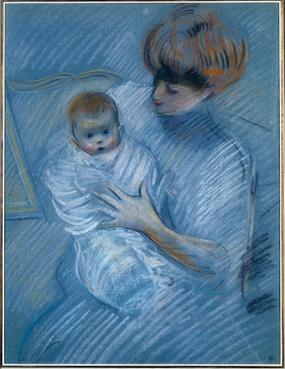 Anyaság. Paul Helleu (1859-1927) rajza, XX. Egy anya gyermekével portréja. Bayonne, Musee Bonnat alkotó: Paul Cesar Helleu