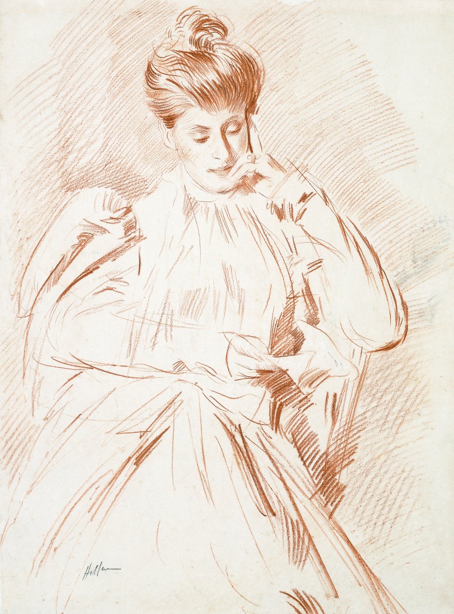 Madame Helleu portréja, olvas, alkotó: Paul Cesar Helleu