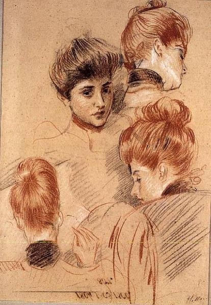 Tanulmányok Mme. Helleu és Mme. Clarighy, 1892-95 körül (kréta) alkotó: Paul Cesar Helleu