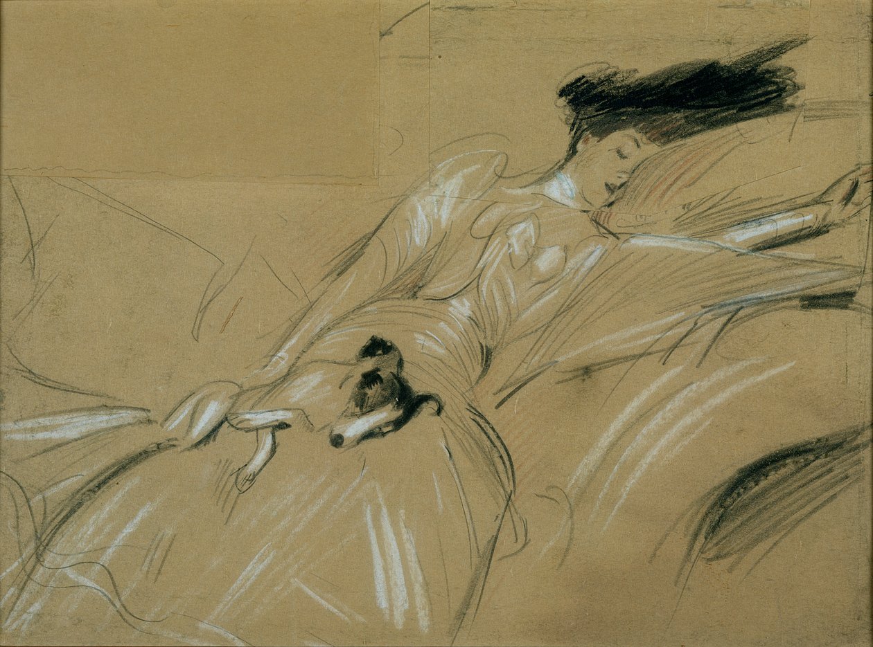 Marlborough hercegnője a Blenheim-palotában szunyókál (pasztell, papíron) alkotó: Paul Cesar Helleu