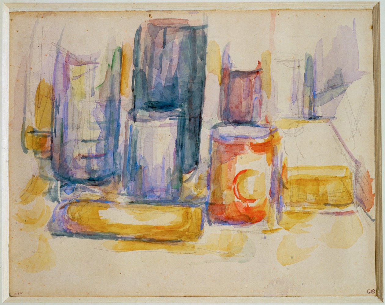Konyhai asztal, edények és palackok (festmény) alkotó: Paul Cézanne