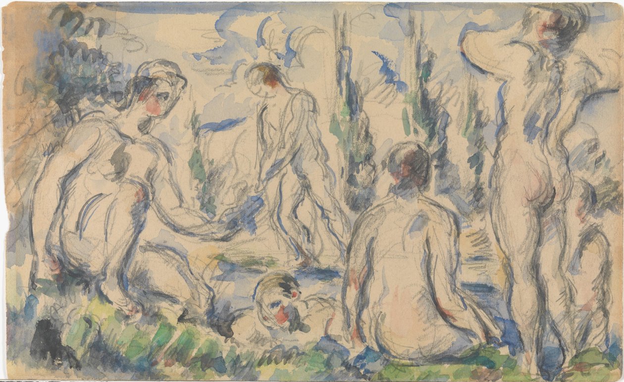 Fürdőzők (előlap); Tájkép (hátlap) alkotó: Paul Cézanne