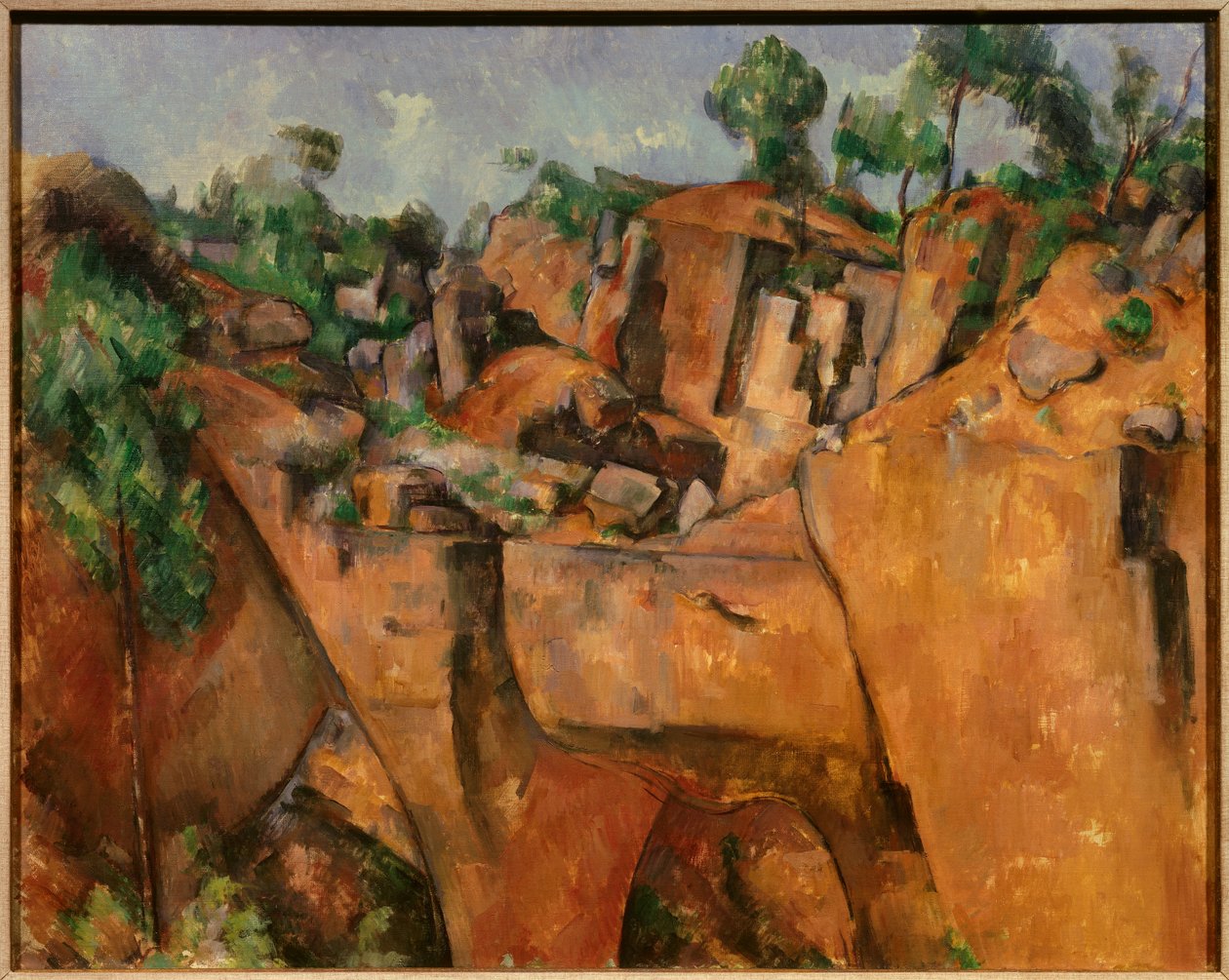 Bibemus kőbánya Bibemus köveinek hordozója Aix en Provence és Montagne Sainte Victoire között. Paul Cezanne (1839-1906) festménye 1895 Essen. Folkwang Múzeum - Bibemus kőbánya. Bibemus kőbánya Aix en Provence és Sainte Victoire között alkotó: Paul Cézanne