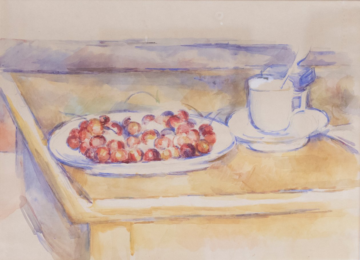 Csésze és tál cseresznye, 1890 körül (ceruza és akvarell papíron) alkotó: Paul Cézanne