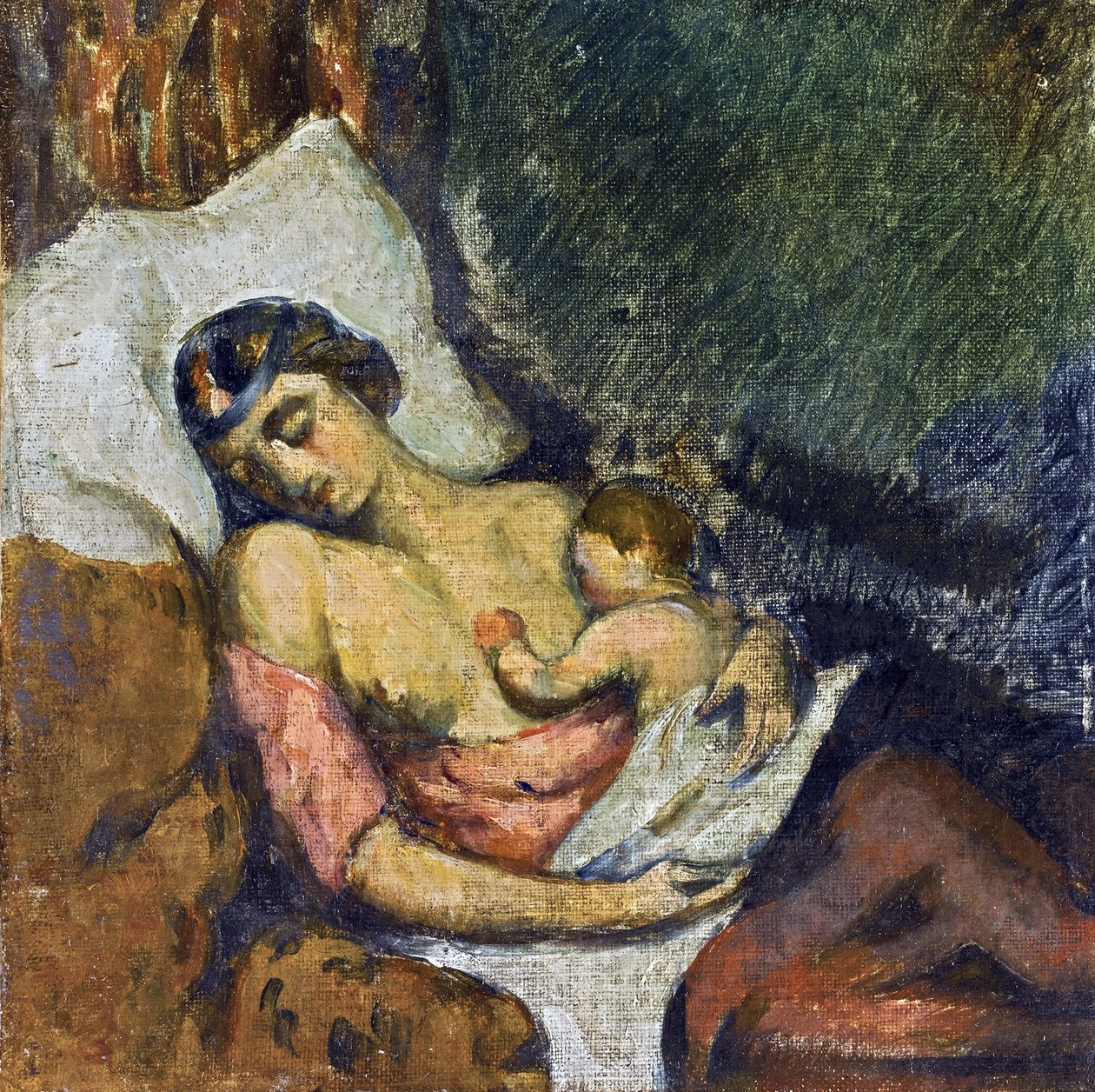 Hortense allaitant Paul - Cezanne, Paul (1839-1906) gyermekét szoptató nő, kb 1872 - Olaj, vászon, 23,2x23,2 - Magángyűjtemény alkotó: Paul Cézanne