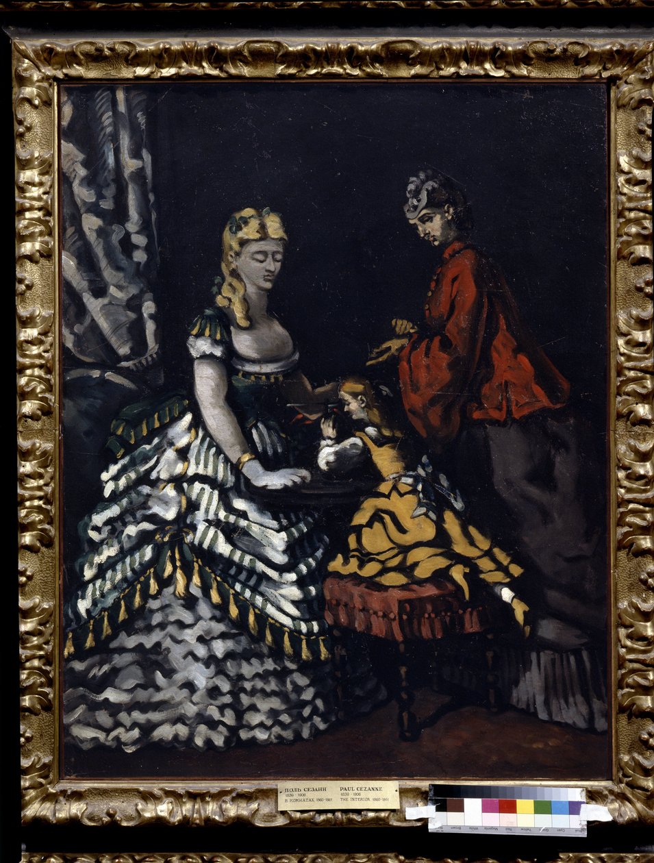 Belső két nővel és egy gyerekkel. Paul Cezanne (1839-1906) festménye, 1861 körül. Olaj, vászon. Nap: 91x72 cm. Impresszionizmus (posztimpresszionizmus). Puskin Múzeum, Moszkva. alkotó: Paul Cézanne