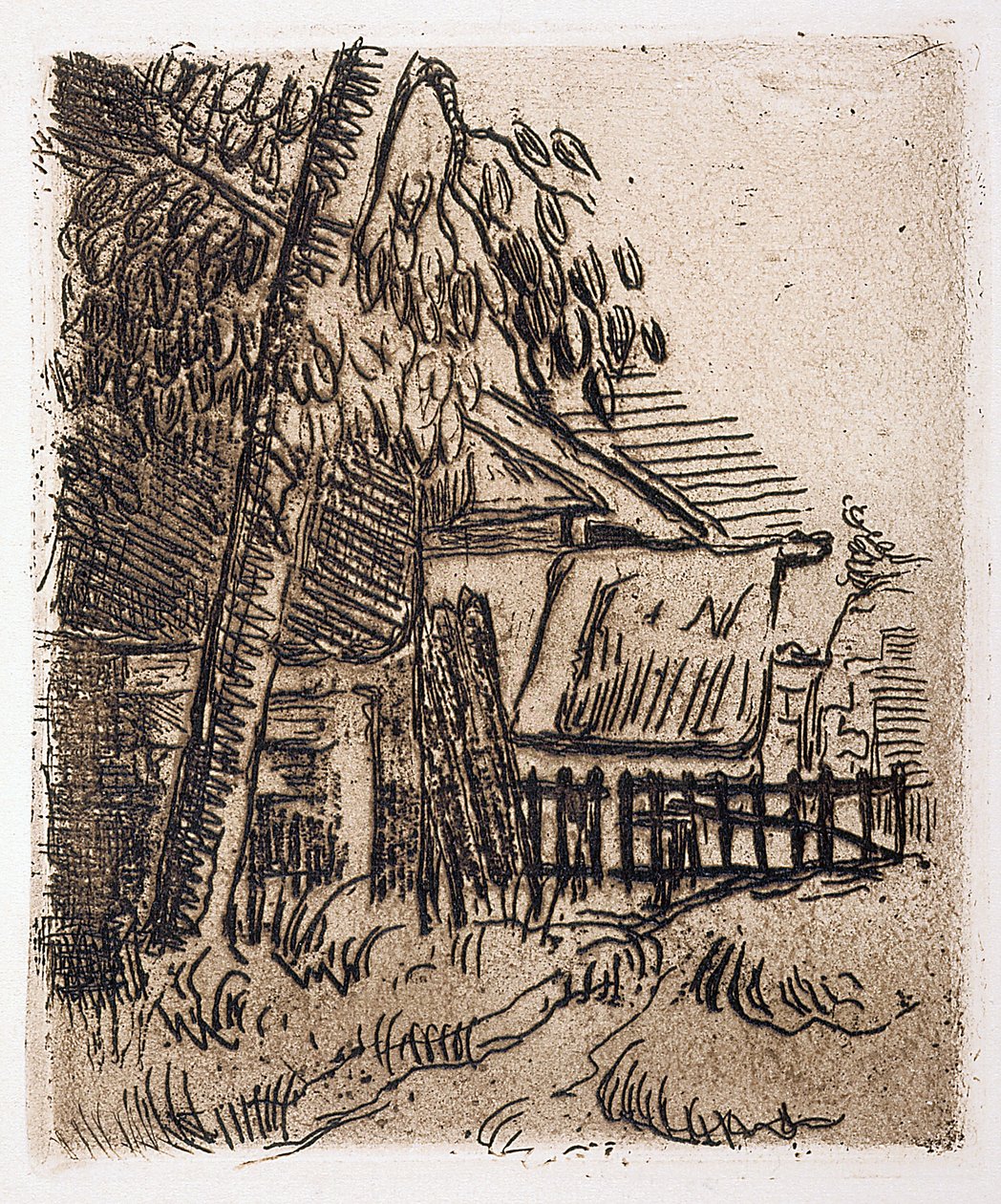 Táj Auversnél, Farm bejárata a Rue St. Remy-n (rézkarc) alkotó: Paul Cézanne