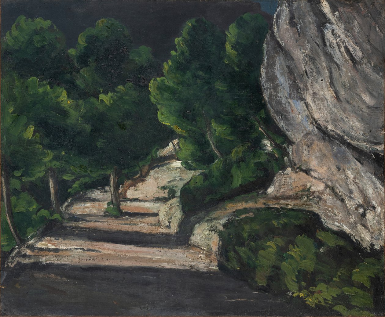 Táj, út fákkal a Sziklás-hegységben, 1870-71 körül (olaj, vászon) alkotó: Paul Cézanne