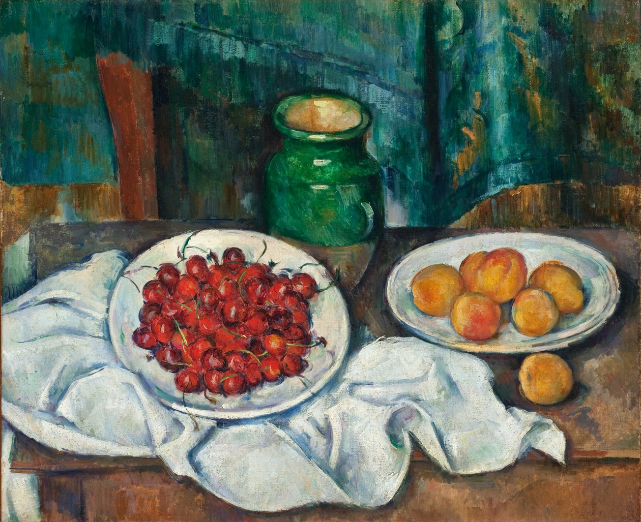 ""Nature morte aux cerises et aux peches"" (Csendélet cseresznyével és őszibarackkal) Peinture de Paul Cezanne (1839-1906) - 1885-1887 - Olaj, vászon Mérete 50,2x61 cm Los Angeles Megyei Művészeti Múzeum alkotó: Paul Cézanne