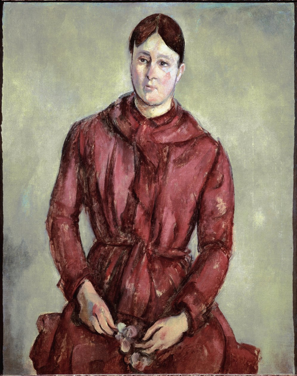 Madame Cezanne portréja piros ruhában (olaj, vászon, 1890 körül) alkotó: Paul Cézanne
