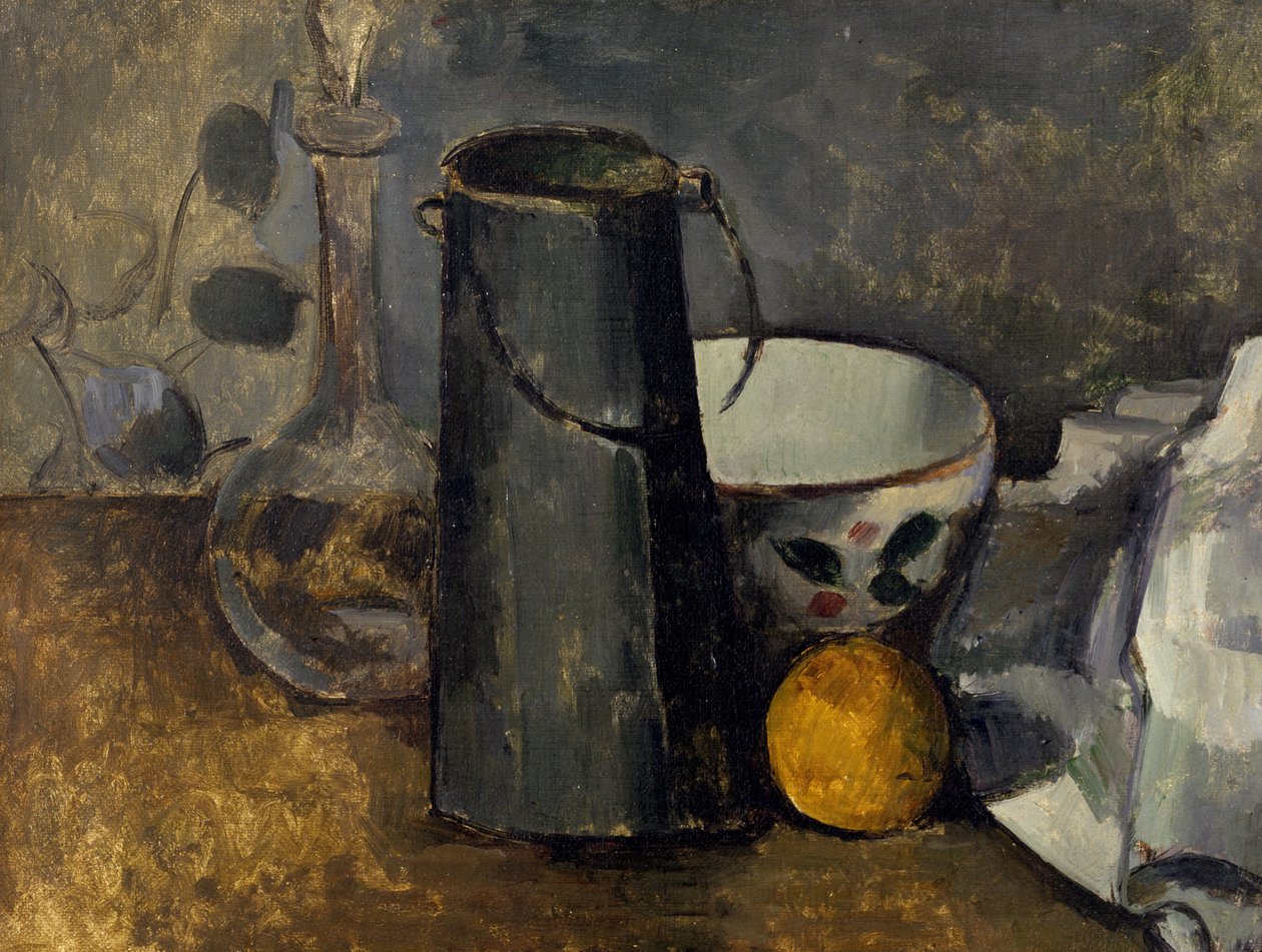 Csendélet kancsóval, tejeskannával, tálkával és naranccsal alkotó: Paul Cézanne