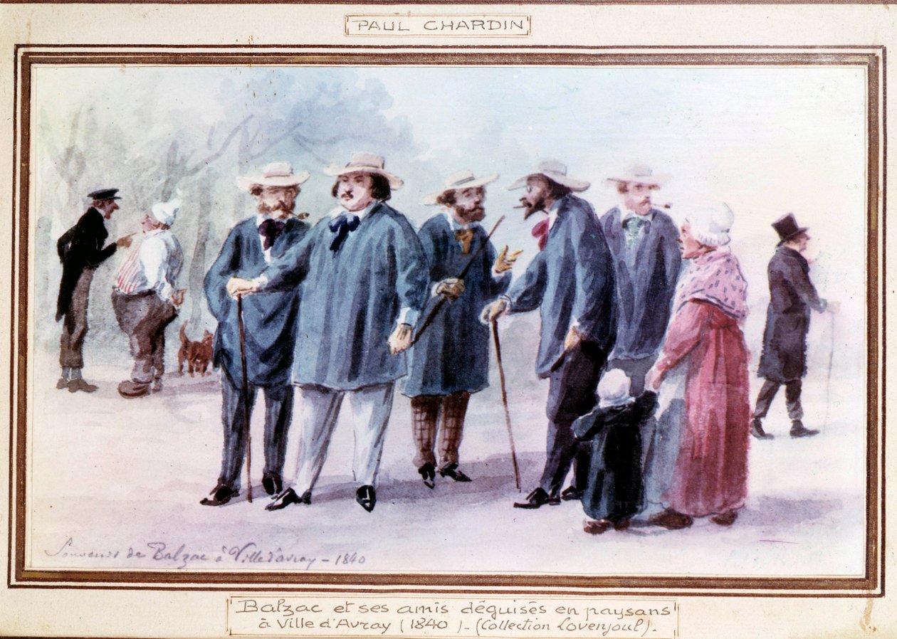 Honore de Balzac (1799-1850) francia író és barátai 1840-ben Avray városában parasztnak álcázzák magukat. Paul Chardin (1833-?) emlékezetből festett akvarellje alkotó: Paul Chardin