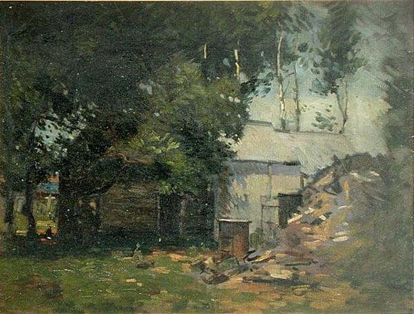 Barnyard jelenet (olaj, vászon) alkotó: Paul Cornoyer