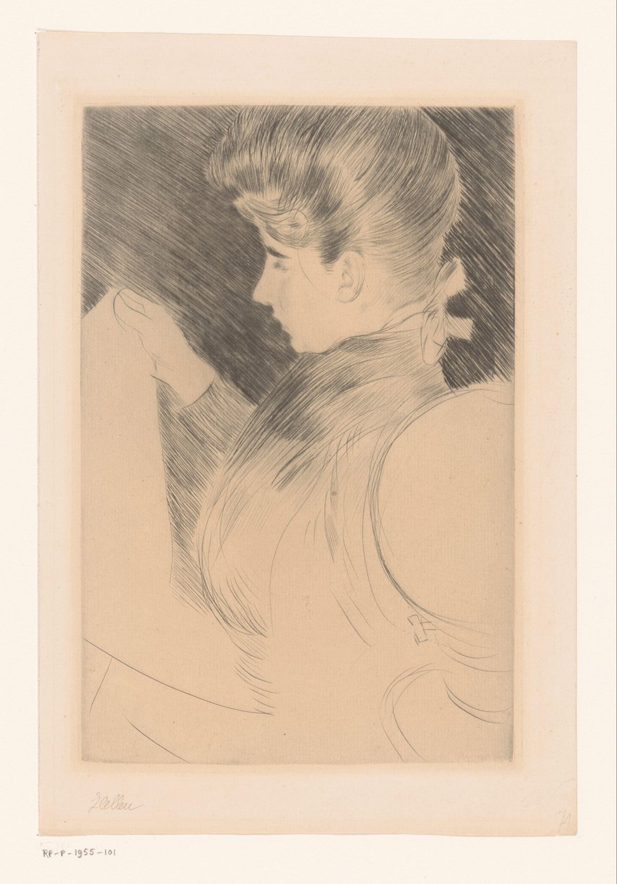 Egy ismeretlen olvasó nő portréja alkotó: Paul César Helleu (signed by artist)
