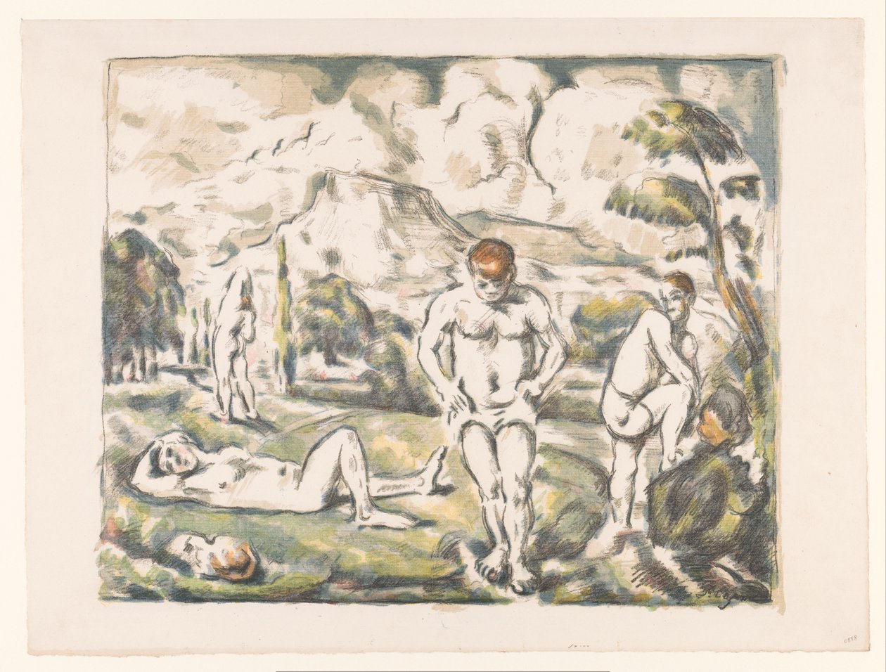Fürdő férfiak egy dombos tájon Les Grands Baigneurs Baigneurs au repos alkotó: Paul Cézanne