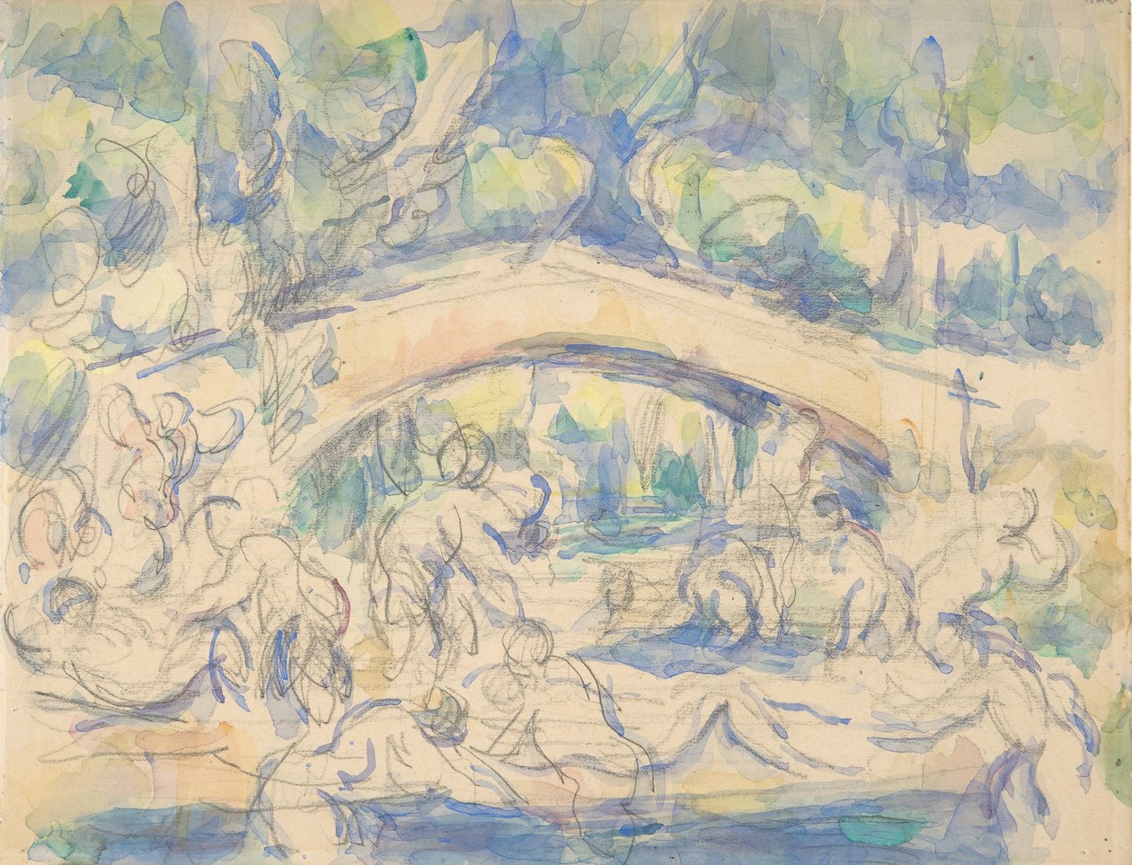 Fürdőzők híd alatt recto, 1900-06. alkotó: Paul Cézanne