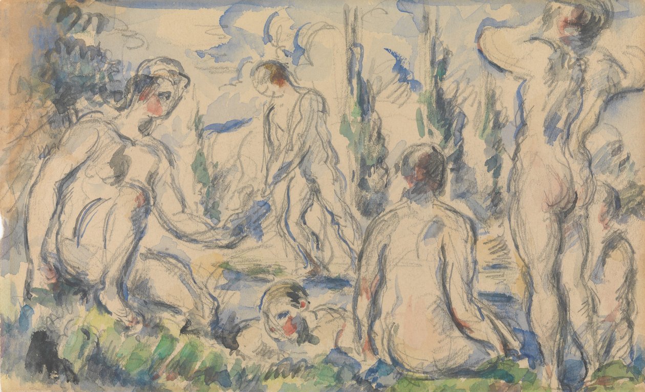 Fürdőzők recto, Táj verso, kb. 1888 recto, a.n.d. hátoldal. alkotó: Paul Cézanne