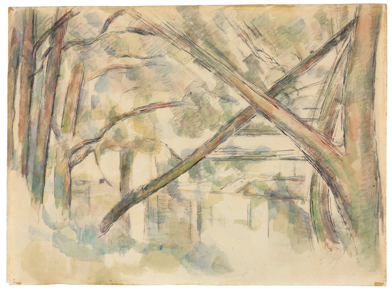 Fák kereszteződése a víz szélén II; Metsző fák a víz szélén, II, 1896 körül alkotó: Paul Cézanne