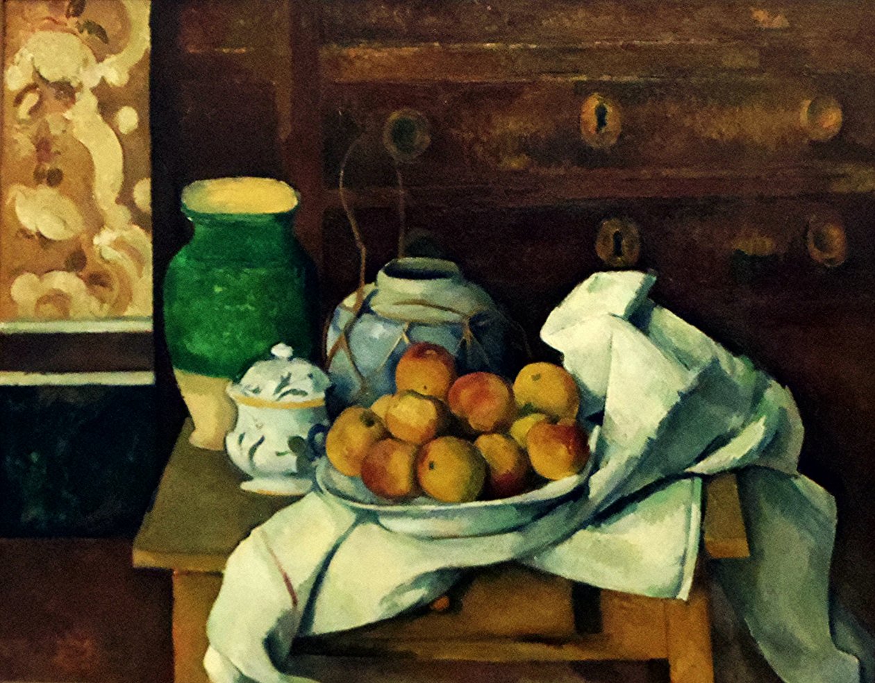 Franciául:  Nature morte à la commode Csendélet komóddal alkotó: Paul Cézanne