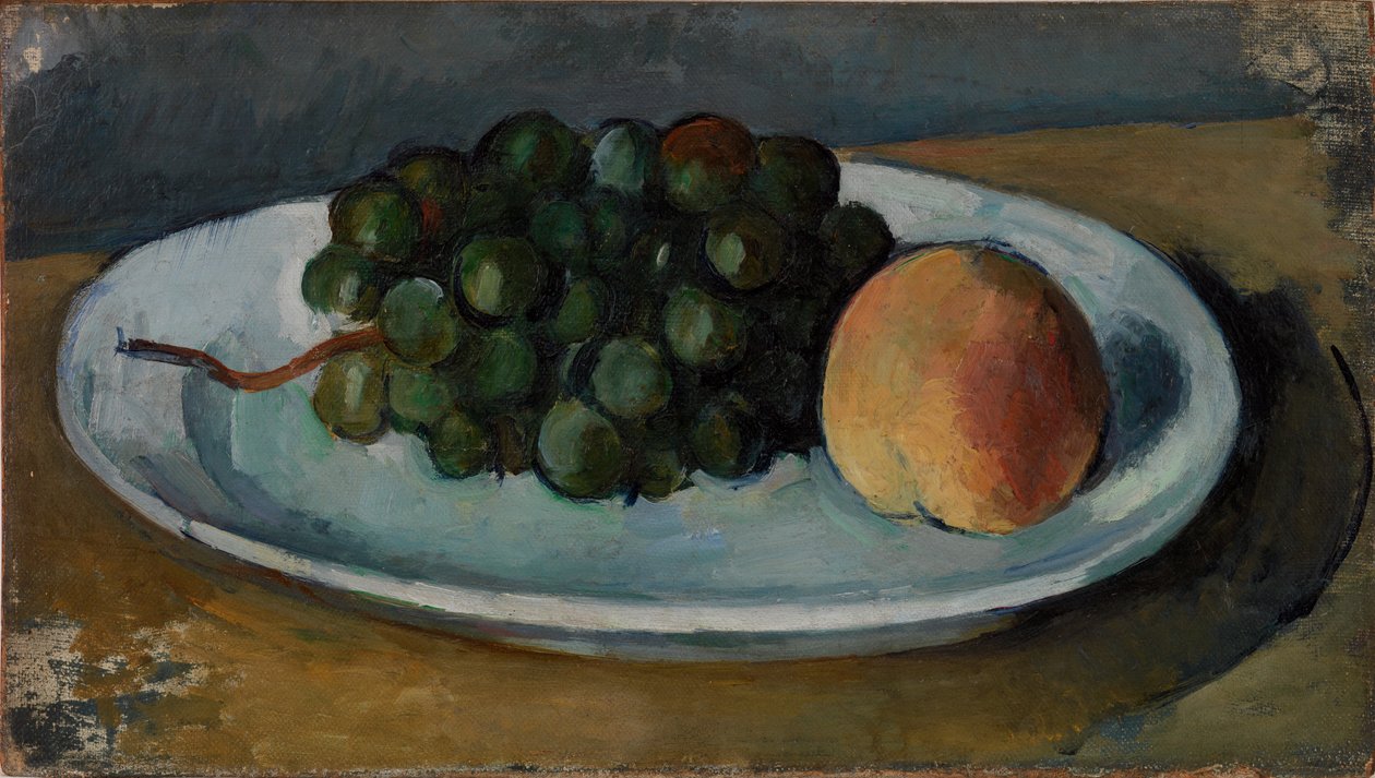 Szőlő és őszibarack egy tányéron alkotó: Paul Cézanne
